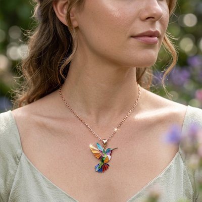 Collier colibri en argent ou or rose pour femme.