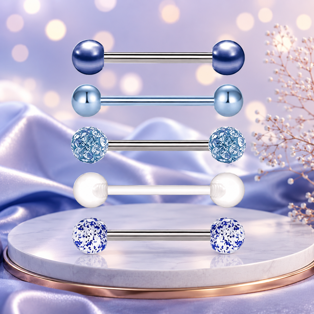 Assortiment de langue piercing hypoallergéniques aux couleurs variées