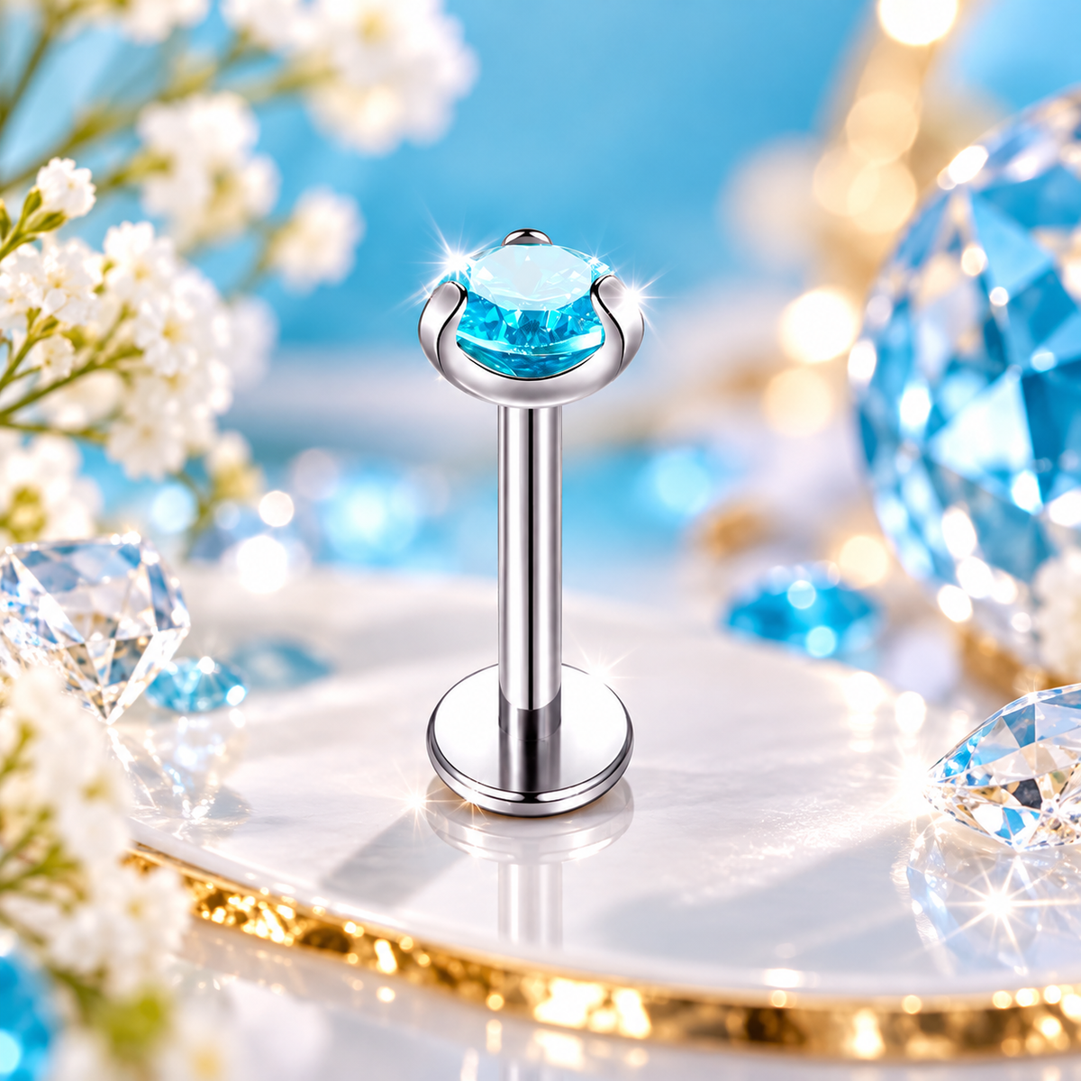 Bijou d'oreille vert émeraude pour cartilage, tragus et lobe