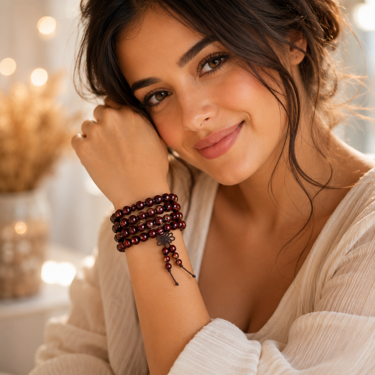Bijou en bois véritable adaptable en collier ou bracelet superposé.