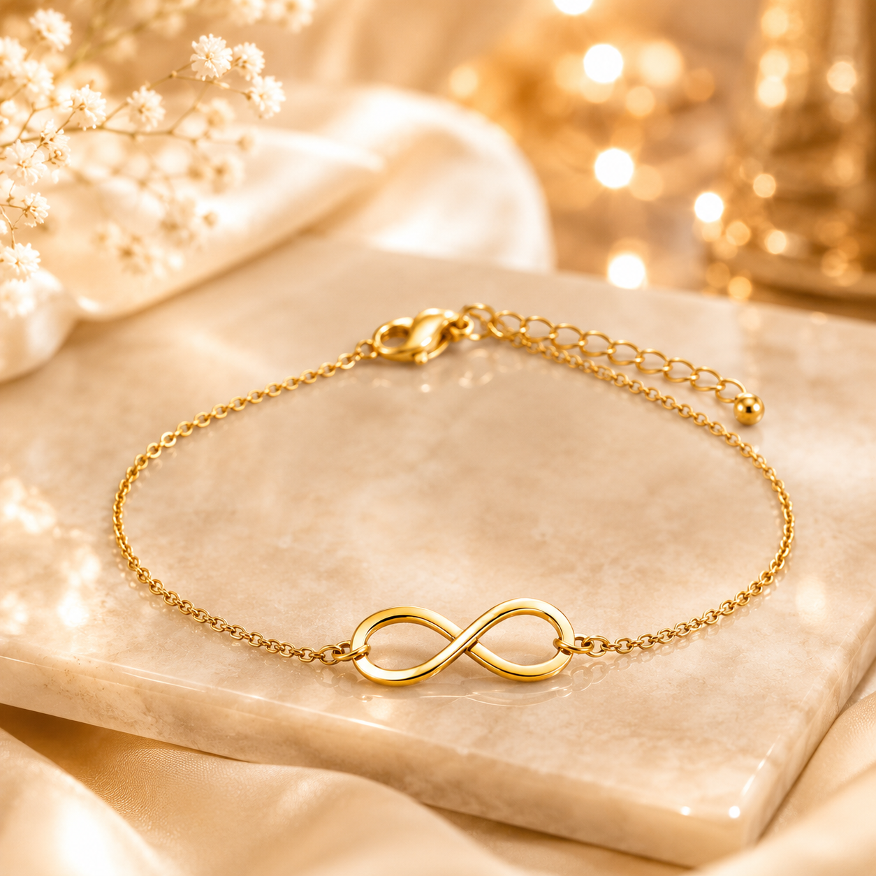 Bijou femme minimaliste motif infini porté avec élégance au quotidien