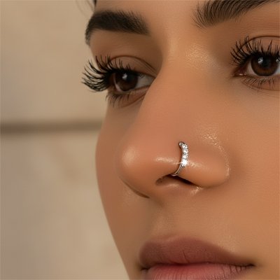 Bijoux piercing septum ajustable doree avec cristaux scintillants sans perçage