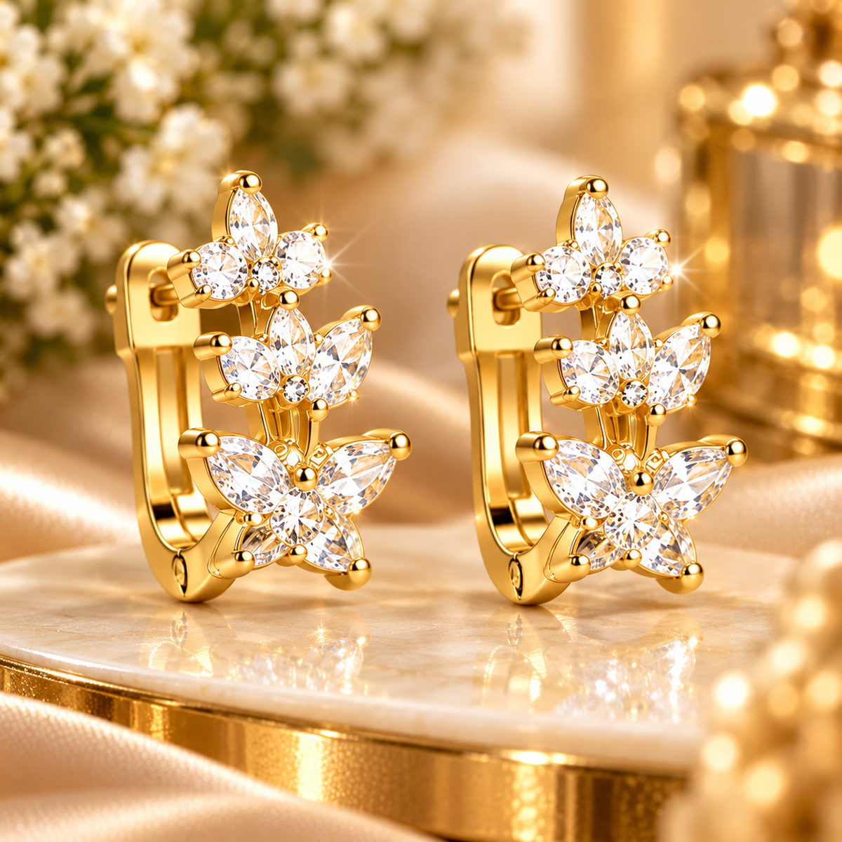 Boucles d'oreilles dorées élégantes à système d'attache sécurisé