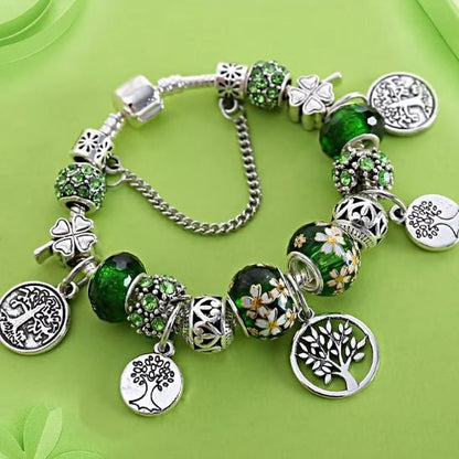 Bracelet arbre de vie argenté avec pendentif et perles colorées