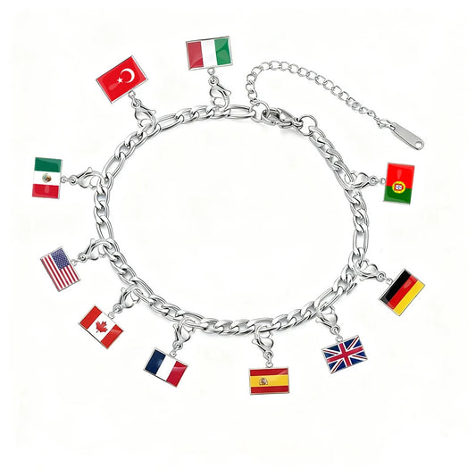 Bracelet à breloques drapeaux en acier inoxydable.