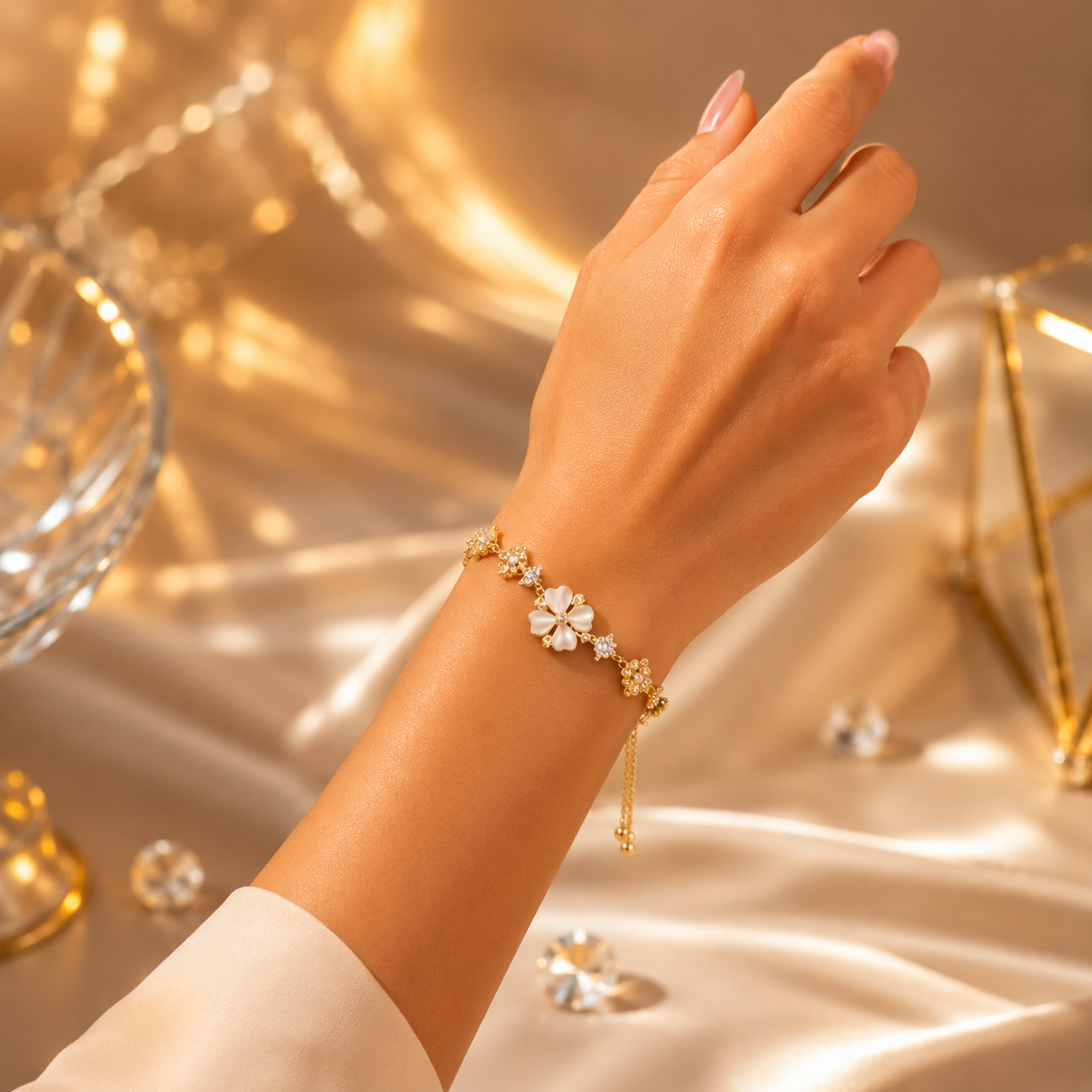Bracelet doré ajustables aux motifs de trèfles délicats