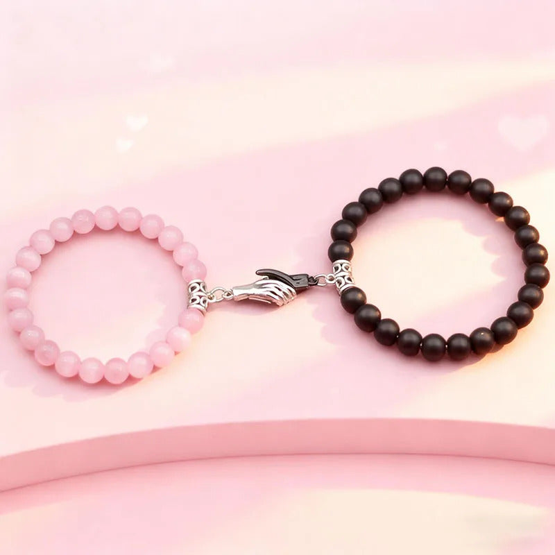Bracelet duo amoureux en pierres naturelles bicolores pour couple.