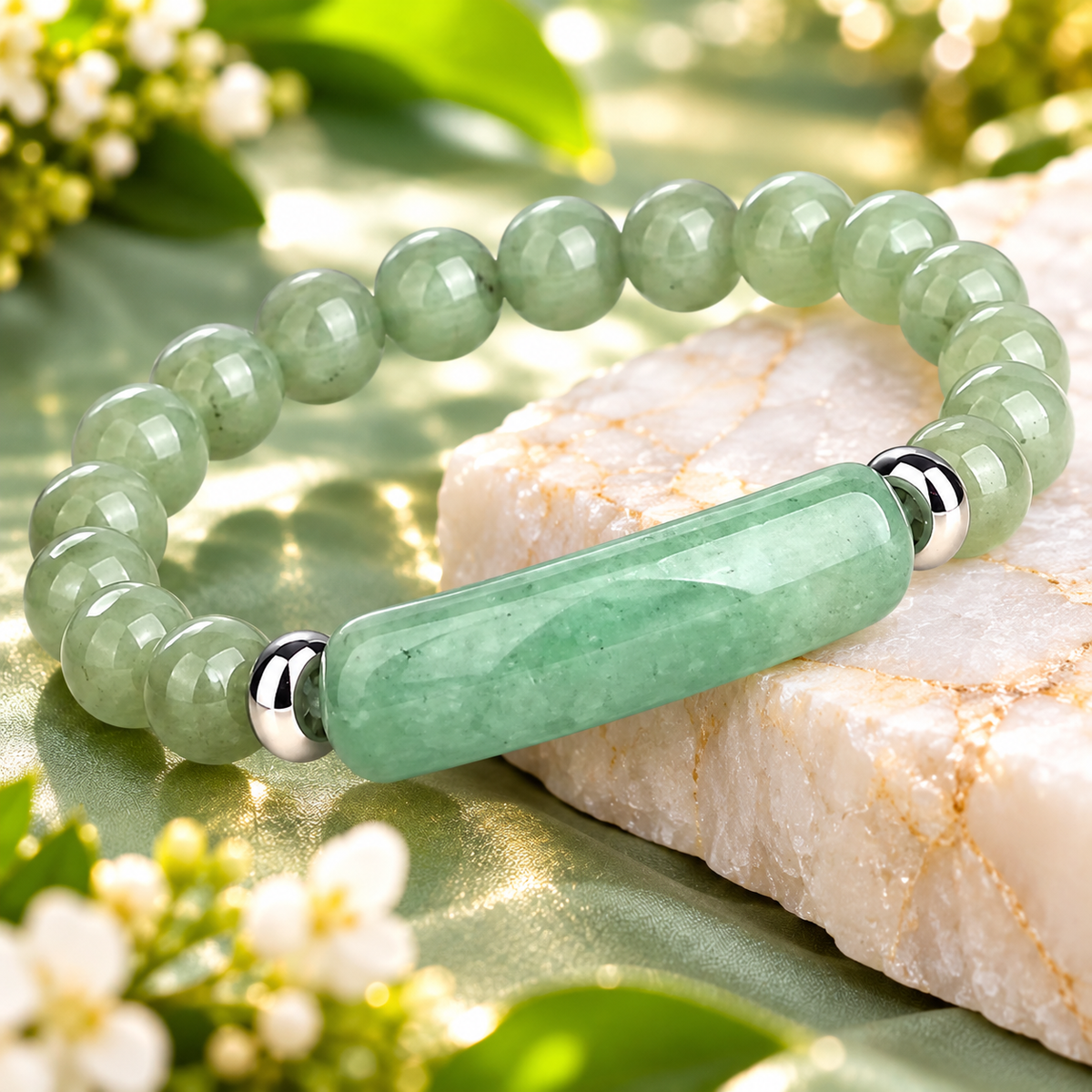 Bracelet en pierre naturelle turquoise et malachite pour femme.