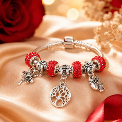 Bracelet femme avec perles de Murano et charms arbre de vie