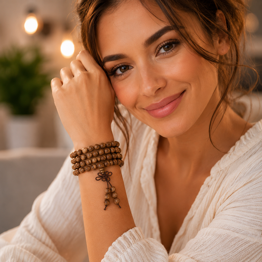 Bracelet femme en perles de bois naturel multifonction et ajustable