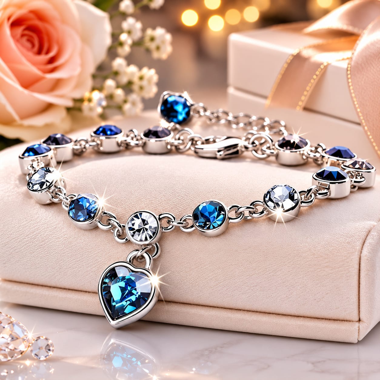 Bracelet femme tendance chic avec pendentif cœur bleu