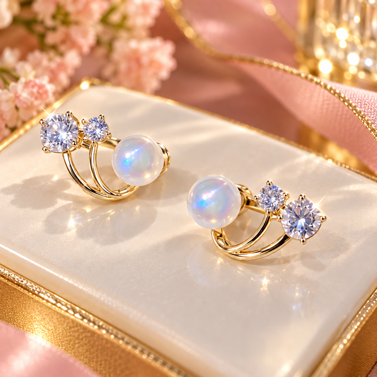Clips d'oreilles sophistiqués sertis de zircons lumineux apportant une touche de chic