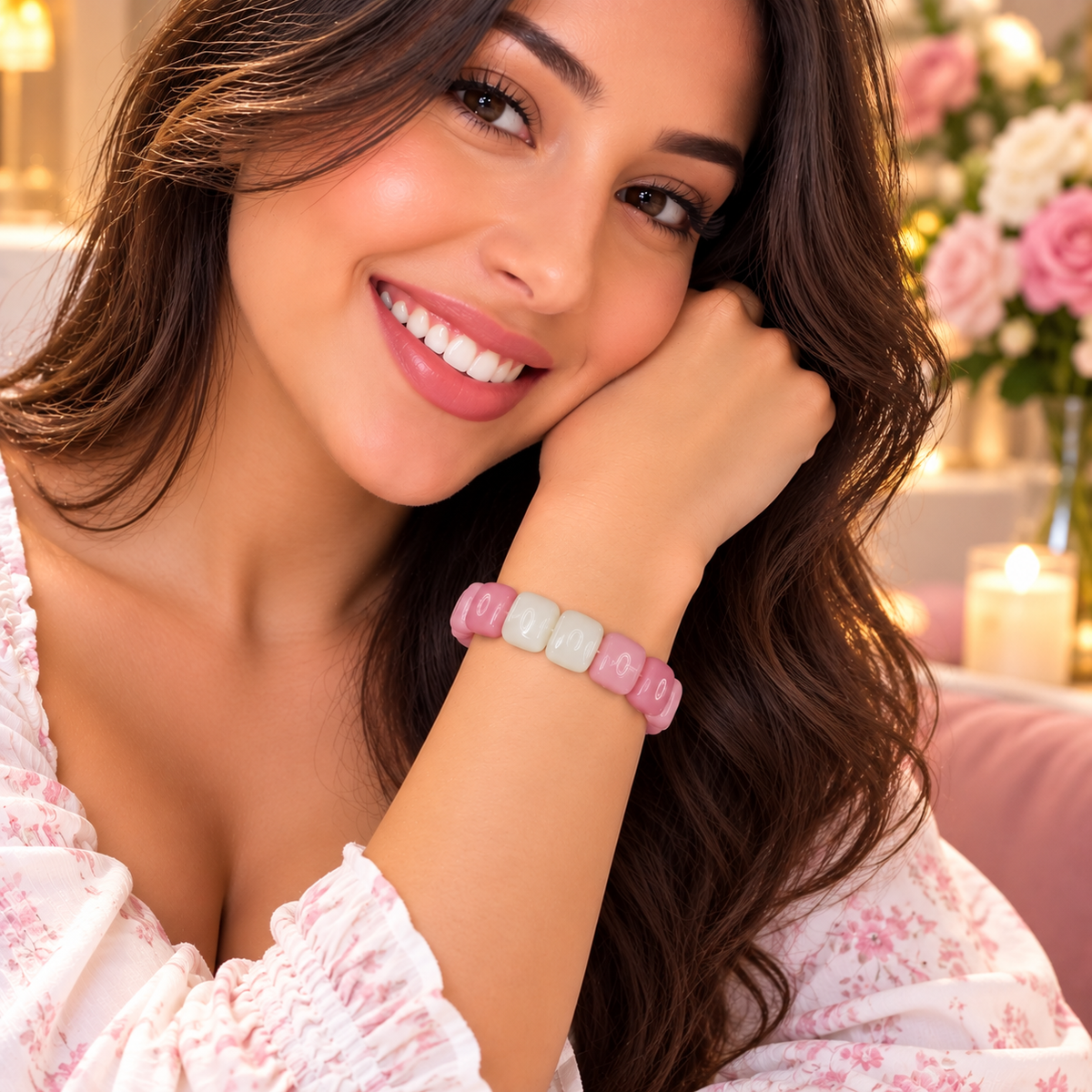 Duo de bracelets assortis pour couple brillant doucement dans l'obscurité.