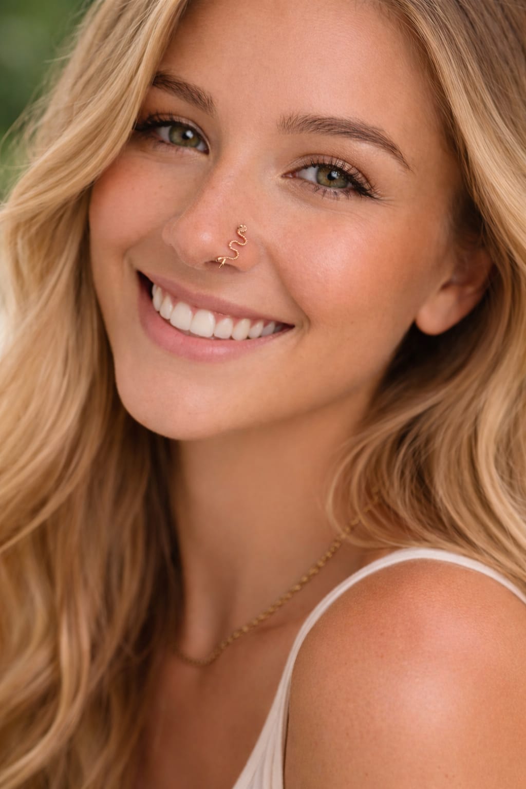 Faux piercing nez anneau serpent doré sans perçage femme.