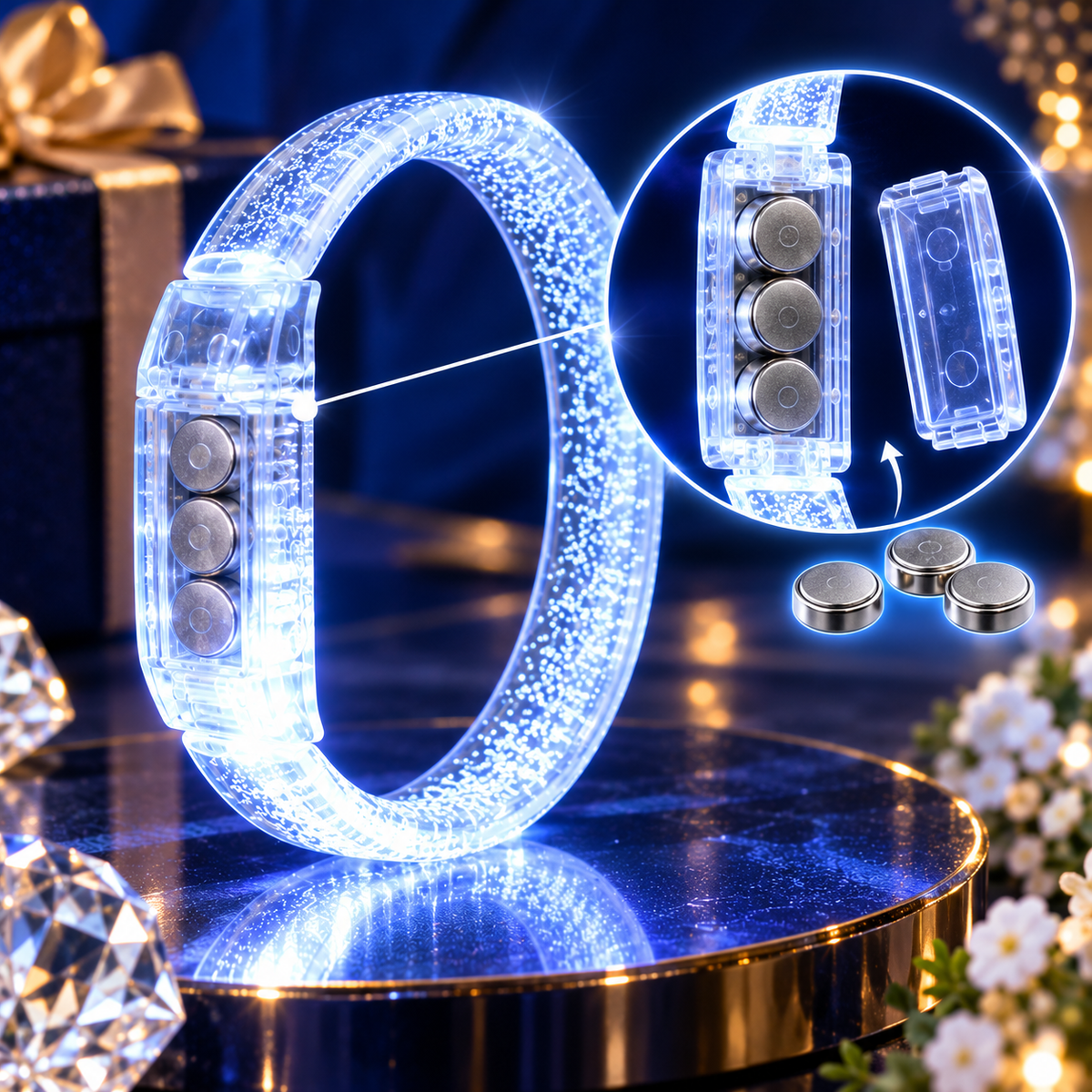 Lot de bracelets lumineux LED blancs pour tous vos événements.
