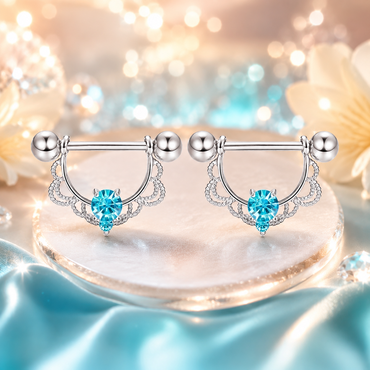 Modèle floral et coloré pour ce piercing teton prix