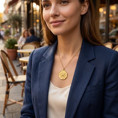 Pendentif médaille en or véritable pour femme et homme.