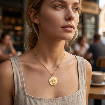Pendentif porte-bonheur médaille vintage aux détails et reliefs soignés.