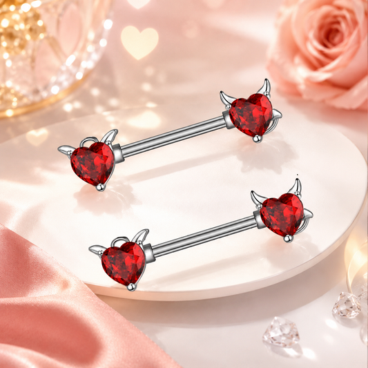 Piercing au teton cœur rouge en titane hypoallergénique