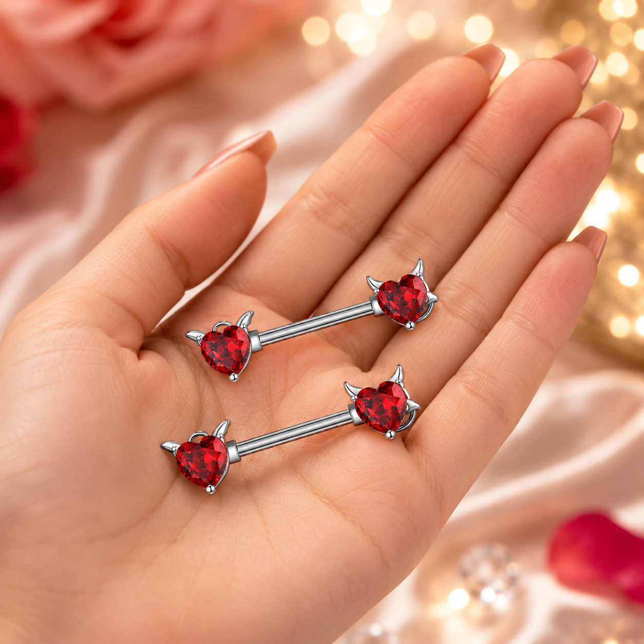 Piercing au teton cœur rouge pour style audacieux et raffiné