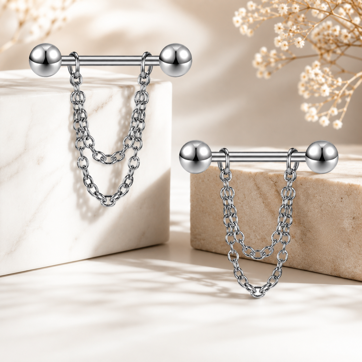 Piercing au teton femme en acier inoxydable avec chaînes élégantes