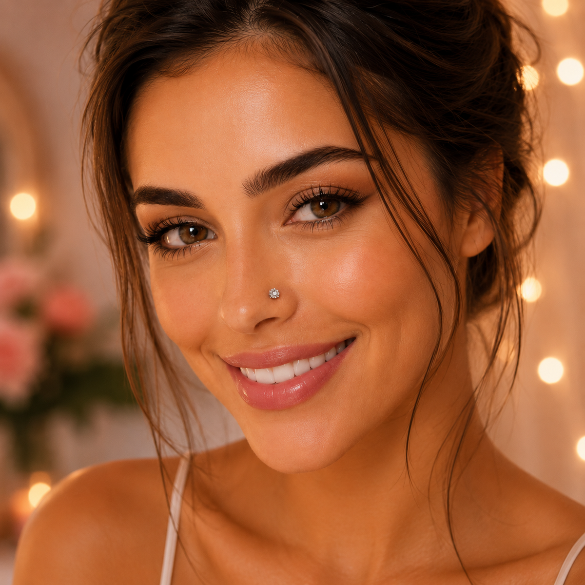 Piercing nez acier chirurgical étoile motif rose tendre romantique