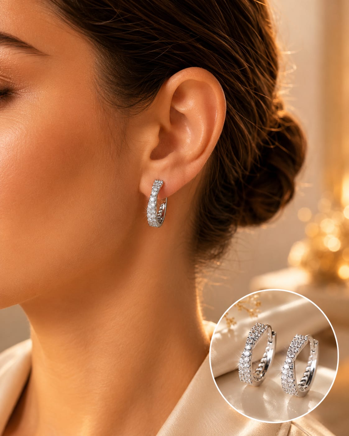 Piercing oreille conch croisé, zircons blancs éclatants en argent