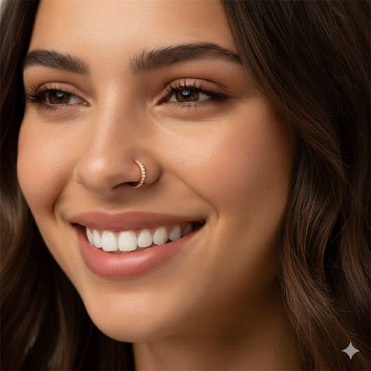 Piercing septum bijoux en or rose pave de cristaux brillants