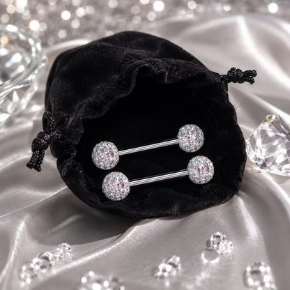 Piercing teton femme élégant avec cristaux scintillants en acier inoxydable.