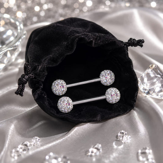 Piercing teton femme élégant avec cristaux scintillants en acier inoxydable.