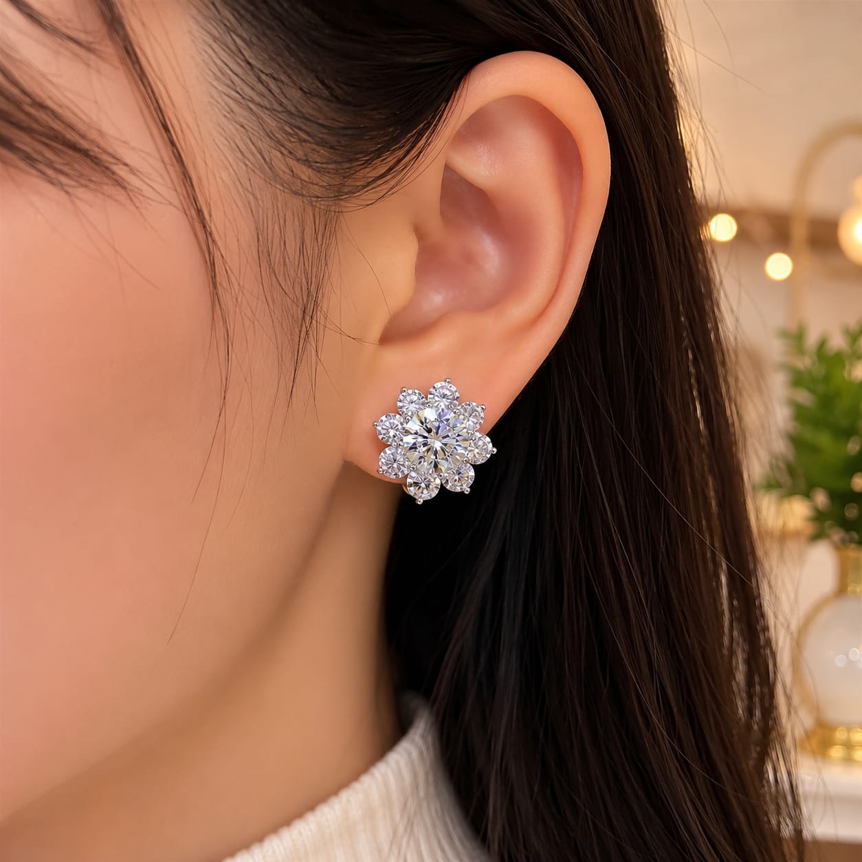 Piercing the conch argenté et brillant avec zircons blancs.