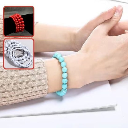 Bracelet femme en perles turquoise, modèle accessible et résistant, parfait pour un style minimaliste et décontracté.