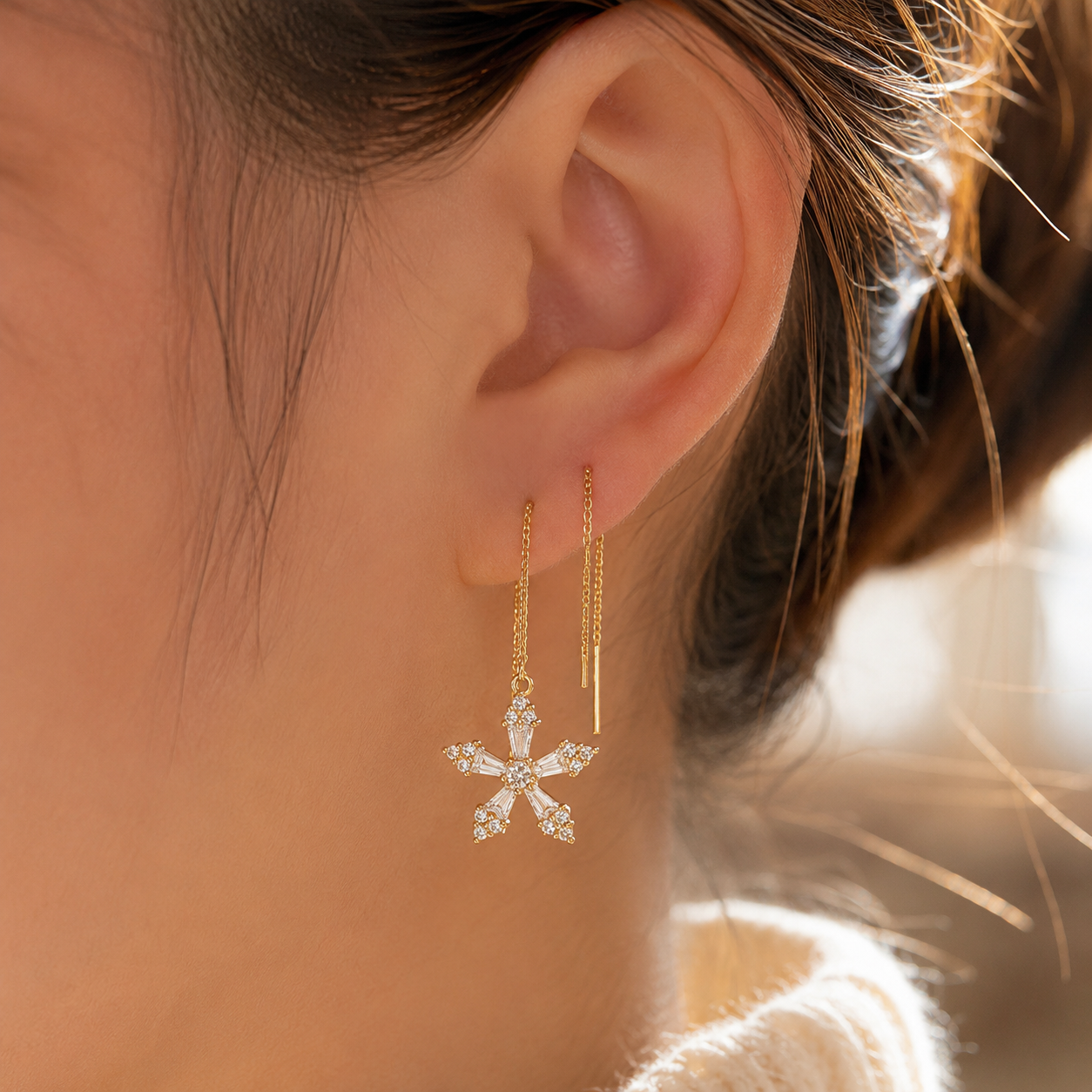 daith piercing argent S925 fleur zircon élégante