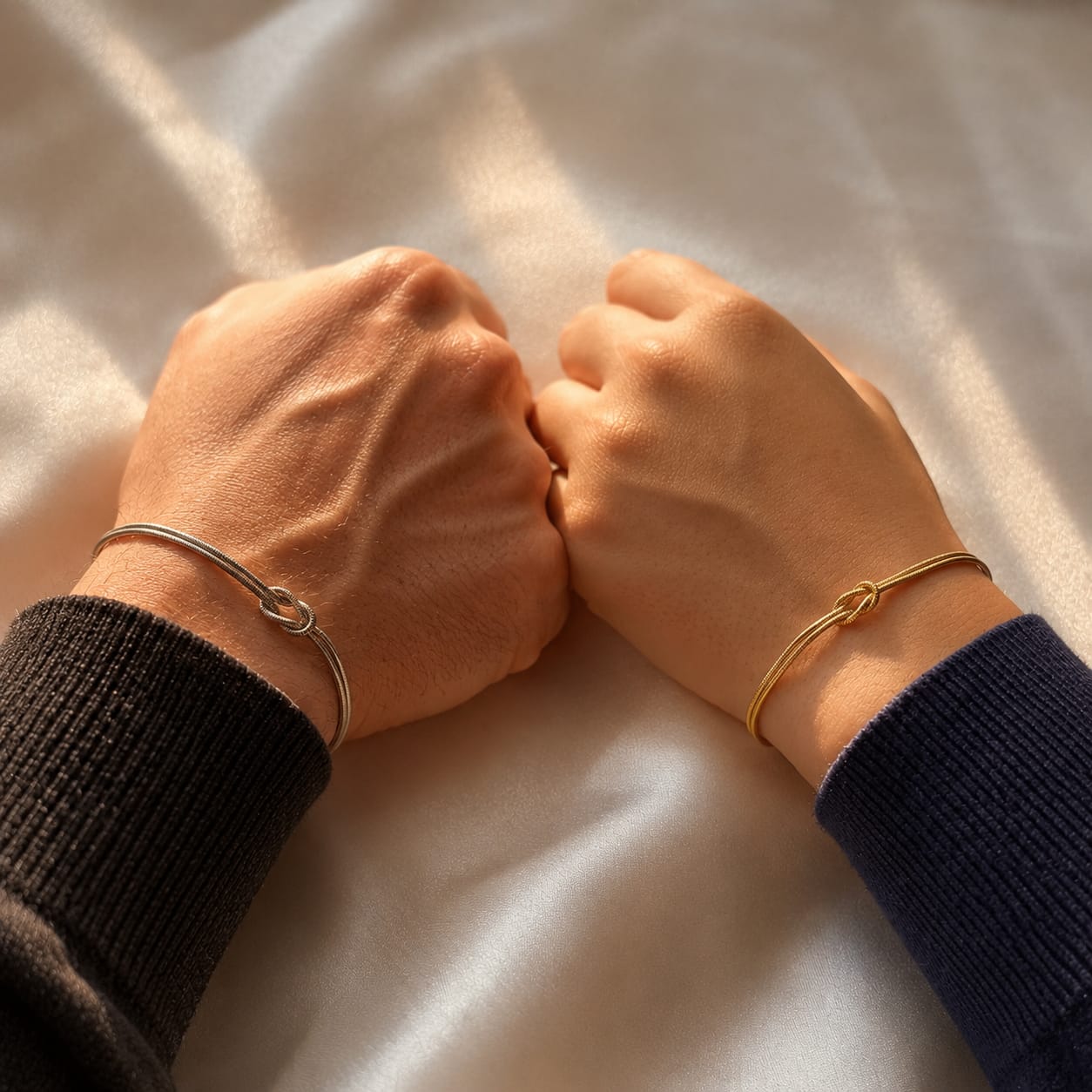 Élégants bijoux commun couple portés au poignet chaque jour.