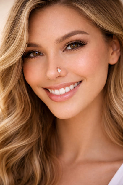 piercing narine discret motif lapin doré sur une peau féminine rayonnante